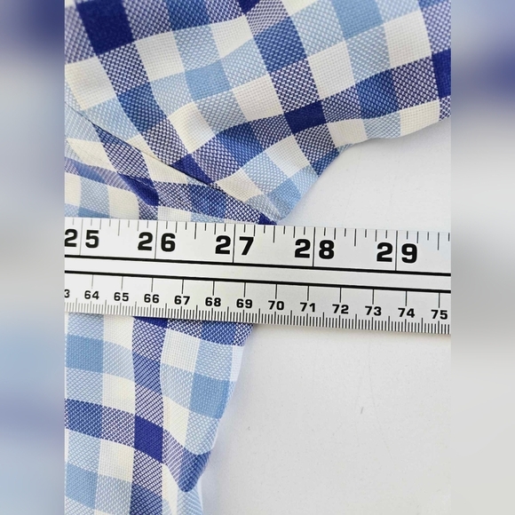 Peter Millar Short Sleeve Button Down Shirt Blue Plaid Stripes Size XL - Picture 9 of 11
